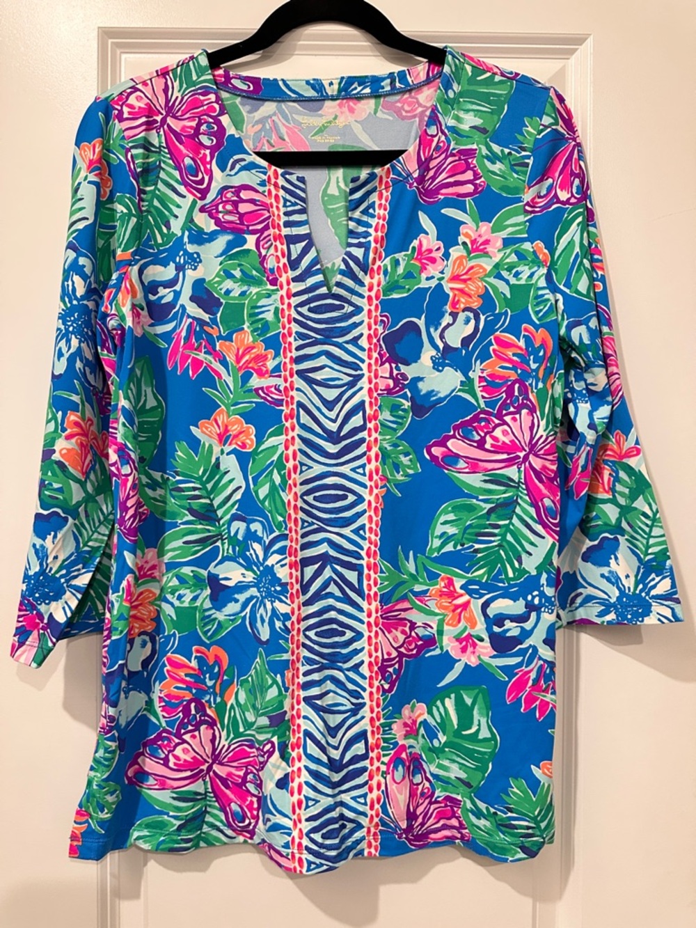 Lilly Pulitzer Blue Pink Green Tropical Print Tunic